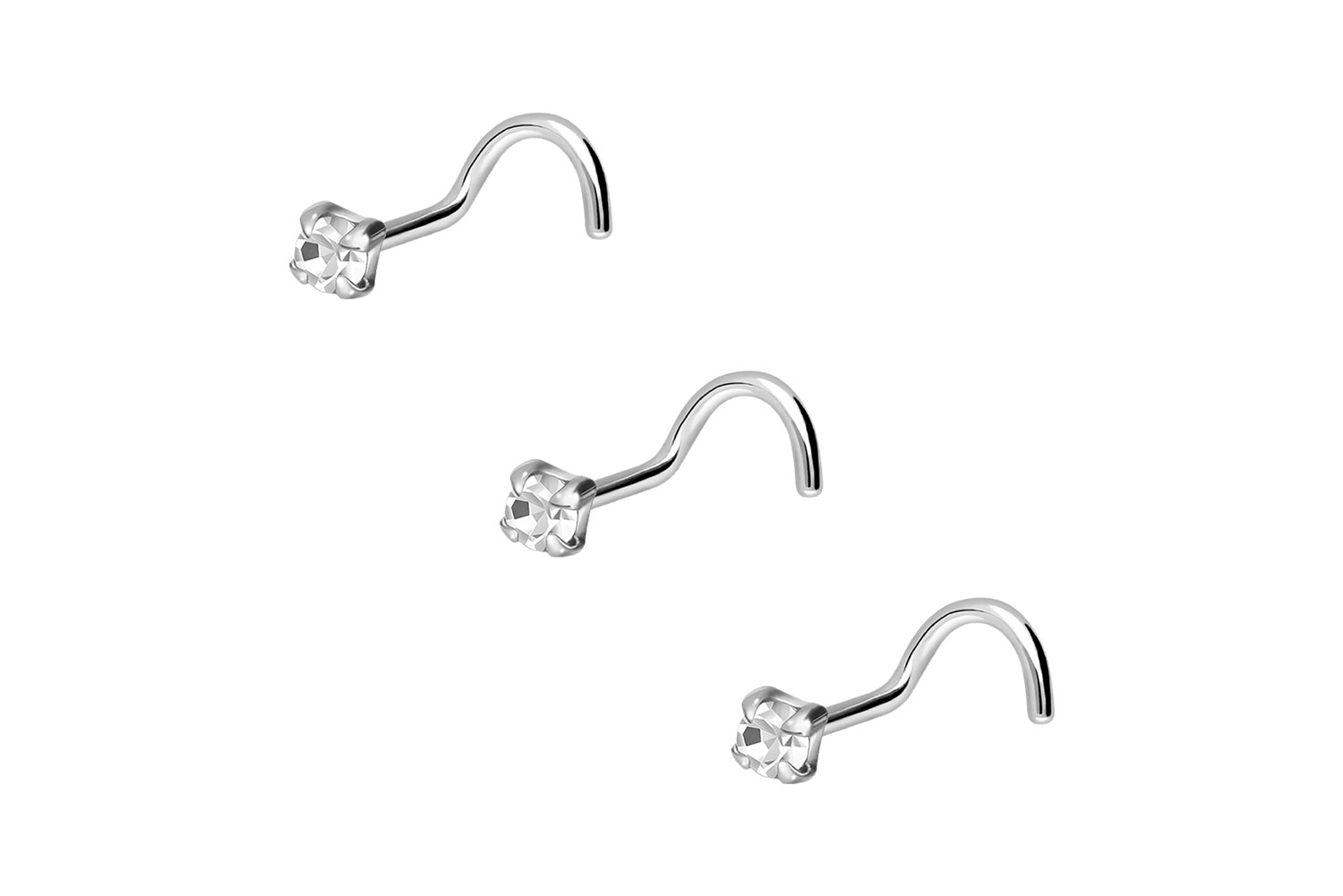 SET 925er Silber Nasenstecker Nasenpiercing Spirale EINGEFASSTER KRISTALL